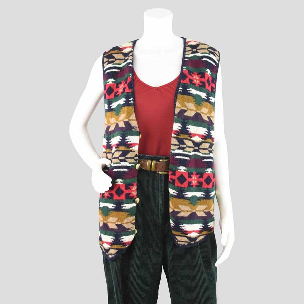 Vintage 90s Sweater Vest, Purple & Red Southwestern Pint, Women's Large